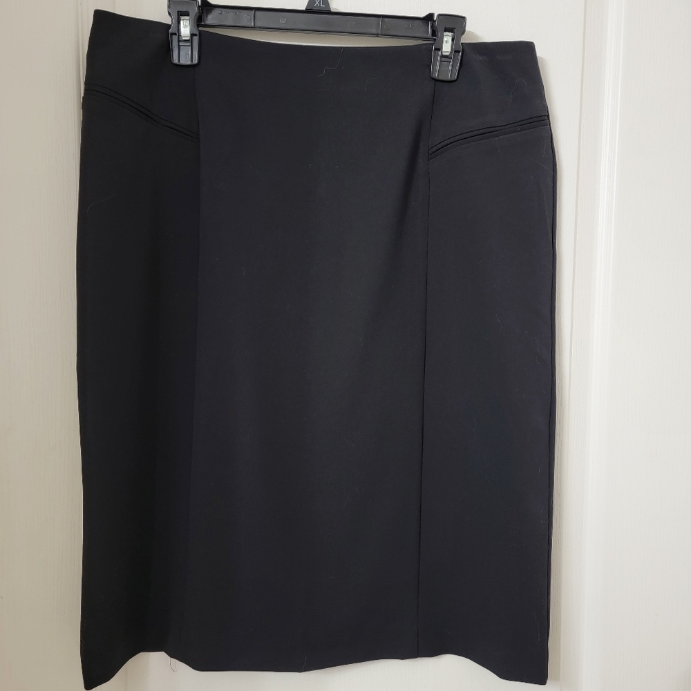Madison, Size 14 Black Office Skirt with Back Pleated Kick-Pleat.
